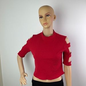 Heart and Hips Red Cutout Sleeve Mockneck Knit Blouse Size L